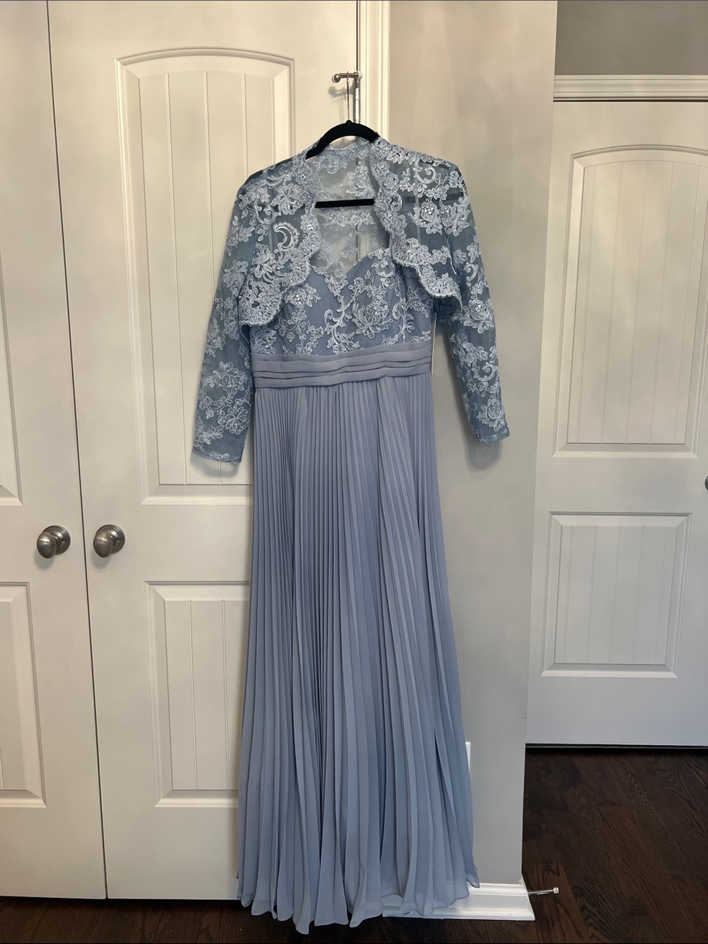 Light Blue Lace & Pleated Maxi Dress with Jacket
